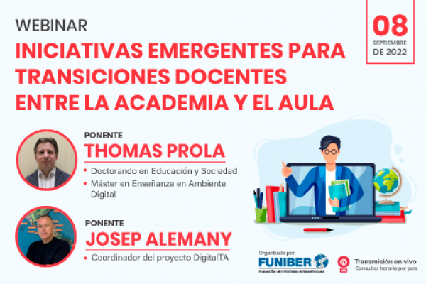 UNIB organiza el webinar «Iniciativas emergentes para transiciones docentes entre la academia y el aula»