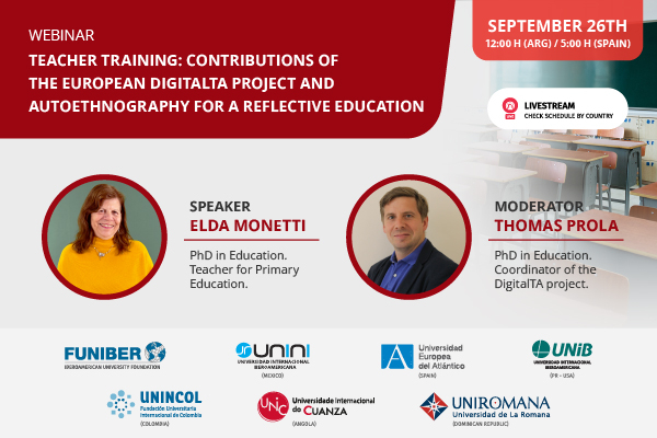 webinar "Training teachers: contributions of the European project DigitalTA and autoethnography for a reflective education"