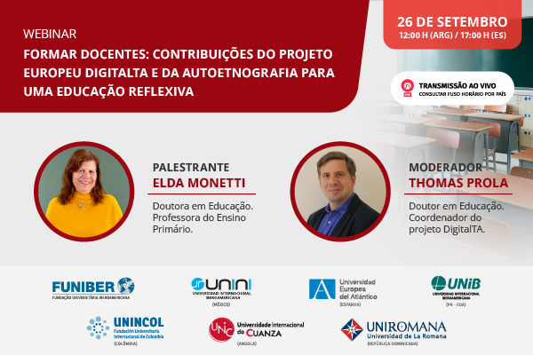 webinar "Formação de professores: contribuições do projeto europeu DigitalTA e da autoetnografia para a educação reflexiva"